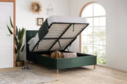 Linen Double Ottoman Bed Green