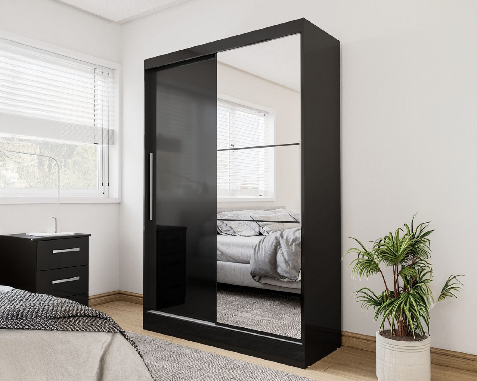 Lowther 2 Door Sliding Wardrobe With Mirror Black