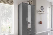 Lowther 3 Door 2 Drawer Wardrobe With Mirror Grey