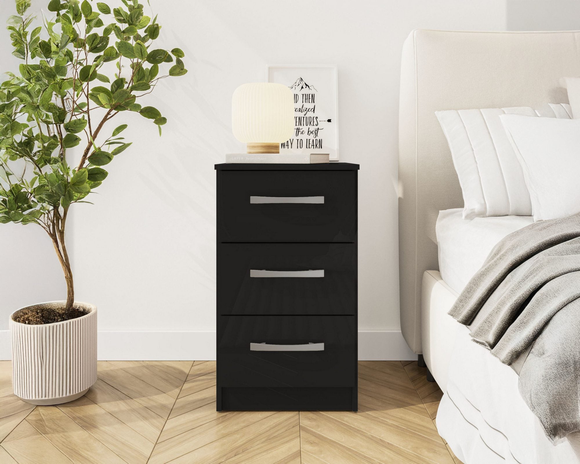 Lowther 3 Drawer Bedside Black