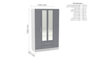 Lowther 4 Door 2 Drawer Wardrobe With Mirror White & Grey