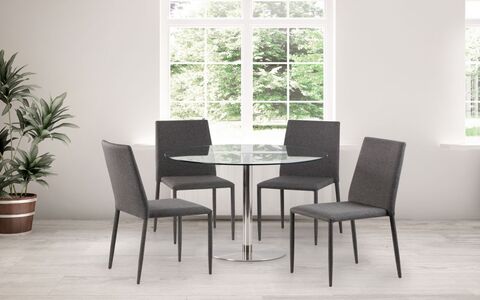 Milan Round Glass Brushed Steel Pedestal Table