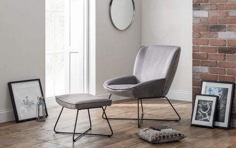 Mila Velvet Accent Chair With Stool - Grey