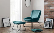 Mila Velvet Accent Chair With Stool - Teal