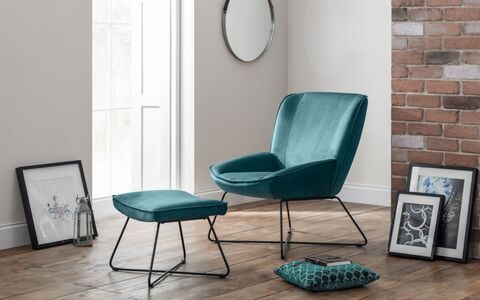 Mila Velvet Accent Chair With Stool - Teal