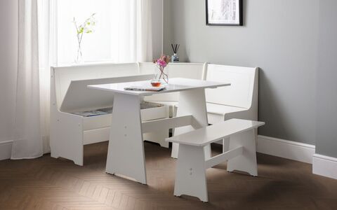 Newport Corner Dining Set With Storage Bench - Surf White
