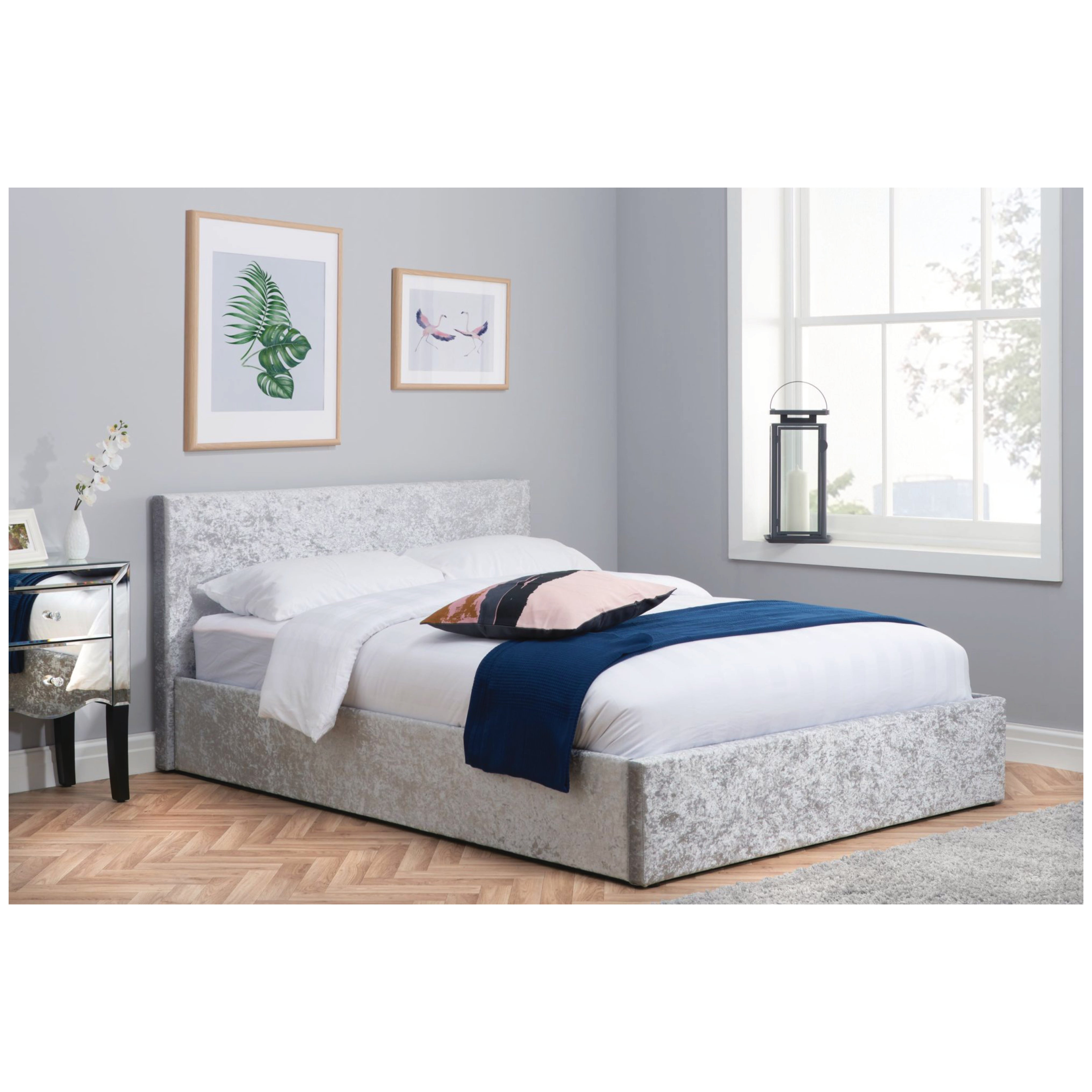 Braun Small Double Ottoman Bed Steel Crushed Velvet
