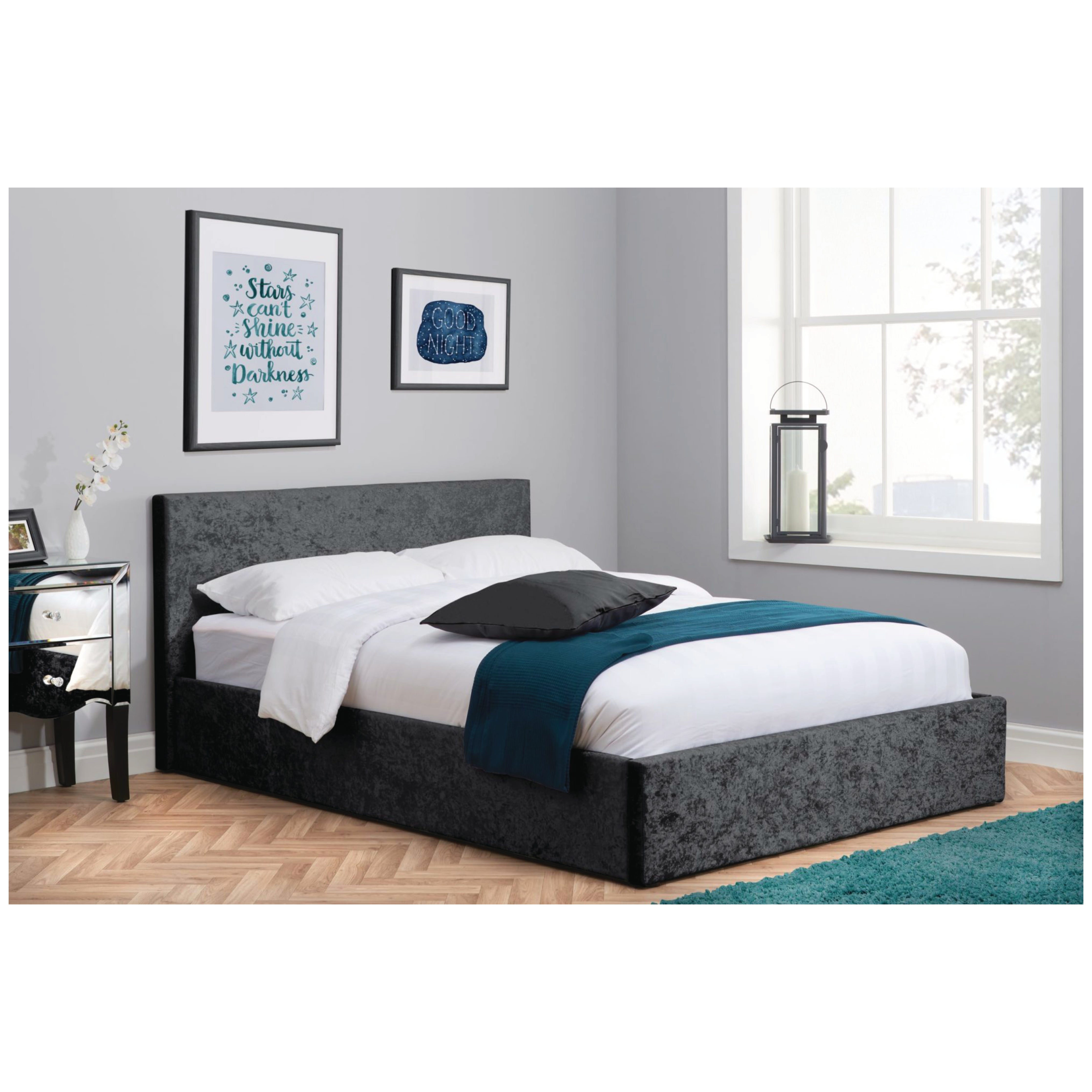 Braun Double Ottoman Bed Black Crushed Velvet