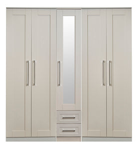 YOR191 Tall 5 Door 2 Drawer Centre Mirror Robe