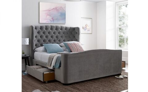 Downton Velvet 2 Drw Storage Bed 150Cm - Slate